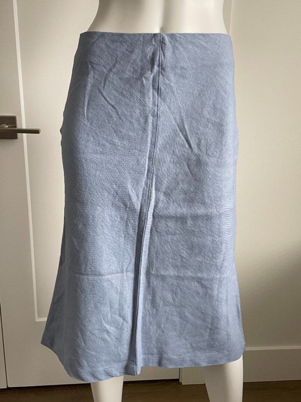 Viesse 100% Linen Unlined Summer Neutral Midi Skirt Side Zip Sky Blue Sz 7 XS/S